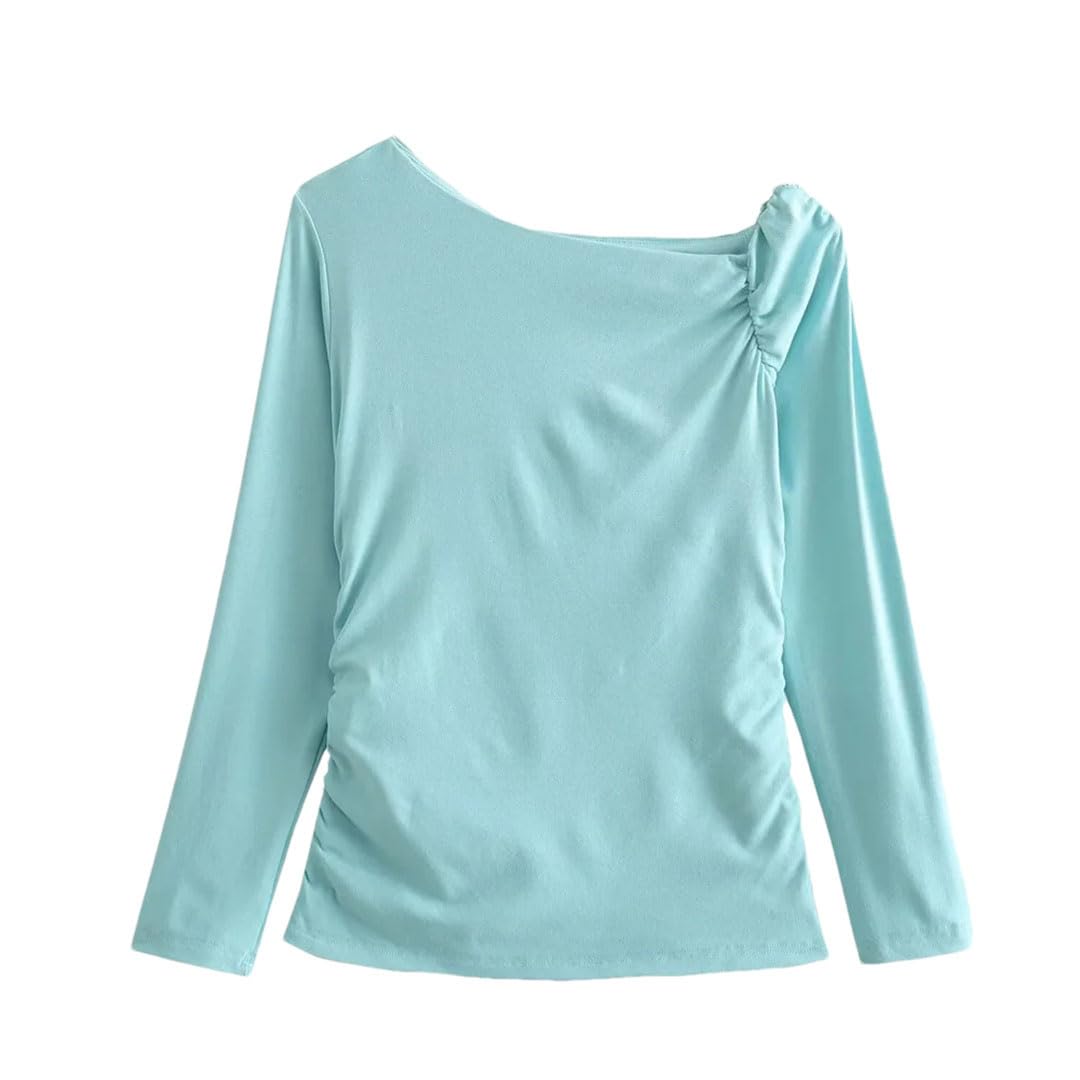 Primavera - Maglietta asimmetrica da donna, con spalle scoperte, spalle scoperte, vestibilità aderente