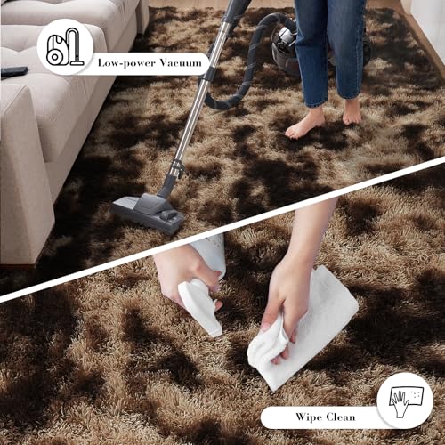 Fluffy Rug Shaggy Area Rug, Mottling Brown 5x8 Area Rugs for Bedroom, Small Bedside Rug, Soft Fluffy Shaggy Entryway Throw Rugs for Living Room Bedroom Kids Room Home Decor