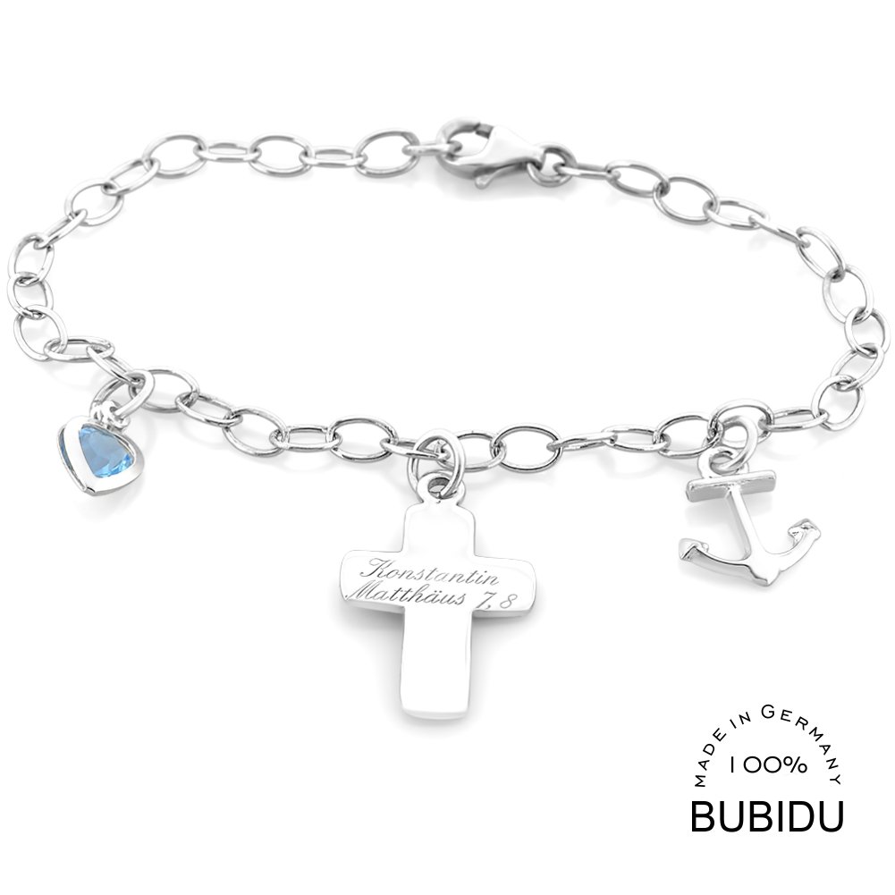 Taufarmband Junge Armband 925 Sterling Silber Taufe mit Gravur Herz Kreuz Anker Kommunion Herzkette Silberarmband Patenkind Armkettchen | HANDMADE IN GERMANY