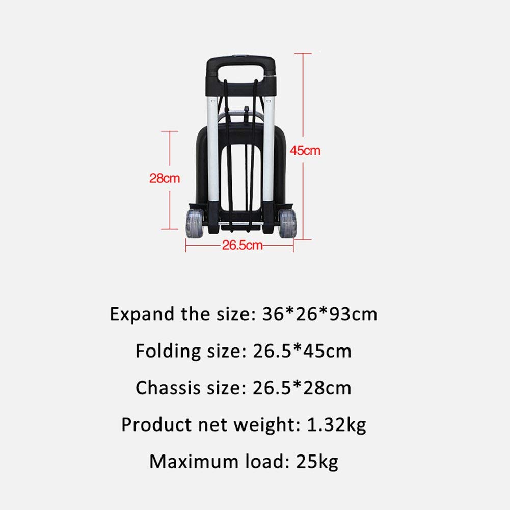 Carrello Manuale Pieghevole Portatile, Carrello Multiuso Solido a 2 Ruote per carichi Pesanti, capacità di 60 kg, Viaggio in Ferro Leggero, Bagagli, Shopping (A)