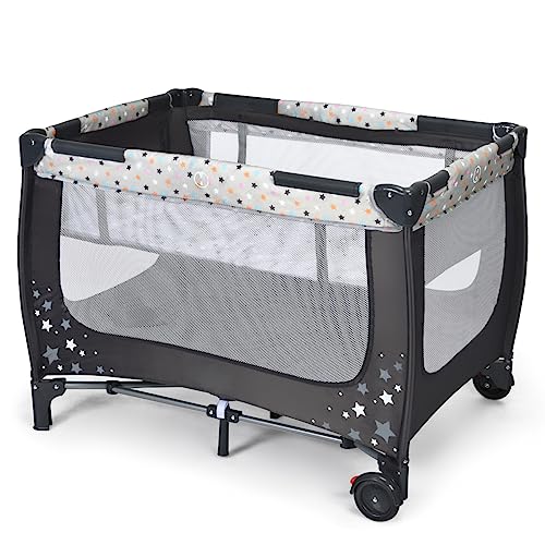 HONEY JOY Pack and Play with Bassinet and Wheels