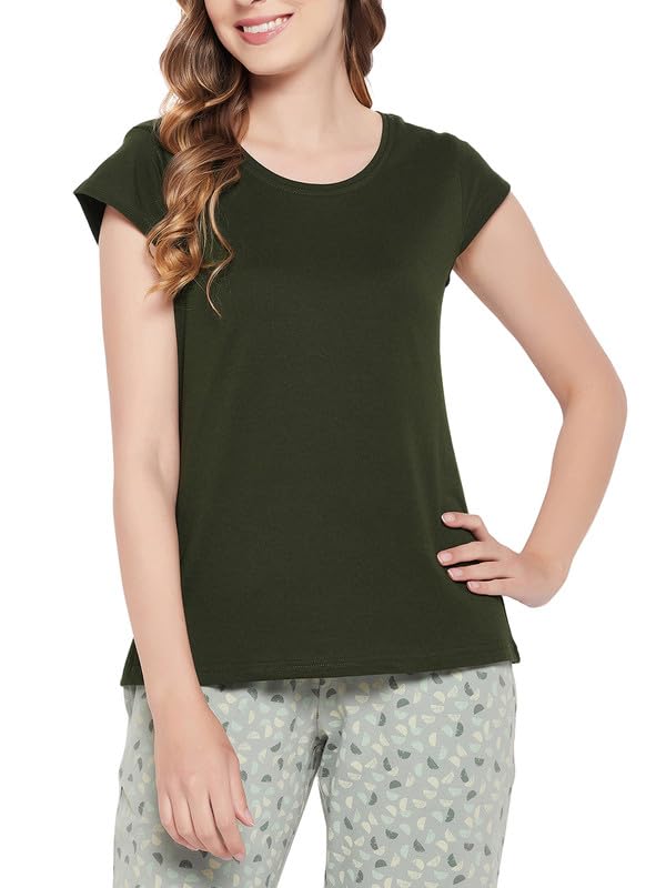 Image of Clovia Women Women's Cotton Solid Sleep Regular Fit Shirt (Lt5202P17)