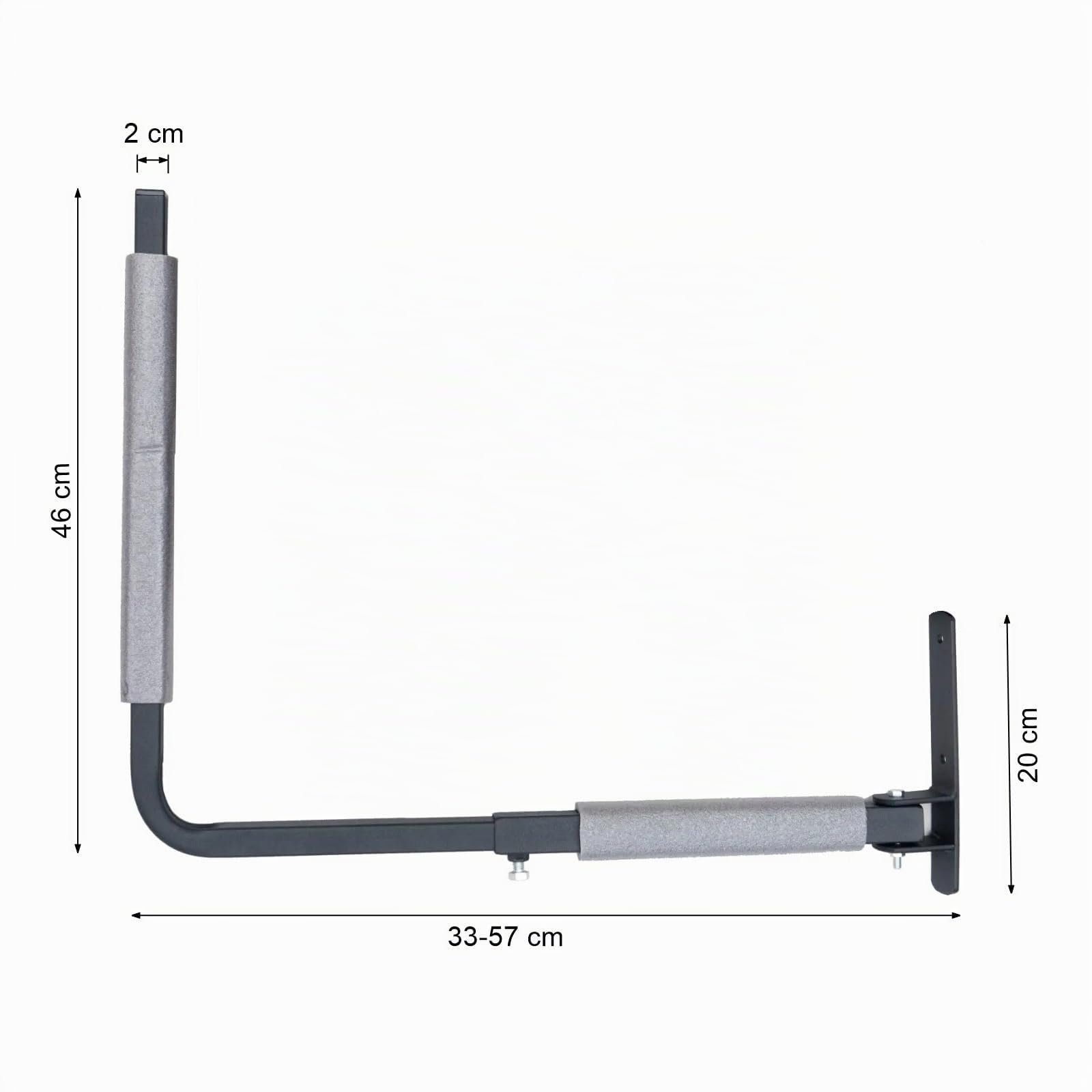 QLS Wandhalterung für Dachbox verstellbar 33 bis 57 cm Grau | Pulverbeschichtete Stahlkonstruktion mit PE-Schaumauflage. Verstellbare Breite von 33 bis 57 cm, belastbar bis ca. 40 kg