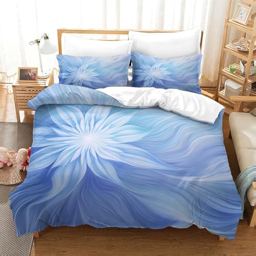 Housse de couette lit double 200x200 imprimé 3D bleu parure de lit confortable zippée - 3