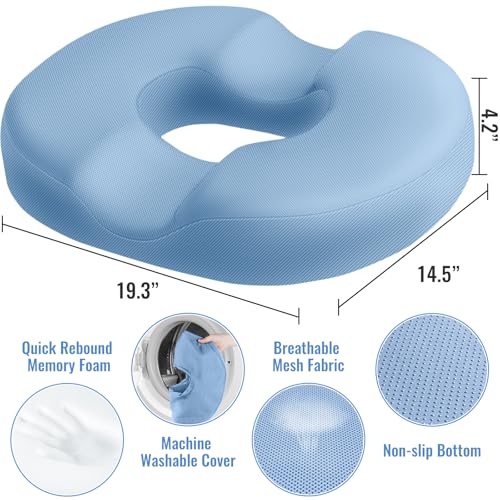 Image of CloudBliss Donut Pillow Stadium Seat Cushion for Tailbone Pain Relief and Hemorrhoids, Memory Foam Seat Chair Cushion, Portable Seat Cushions for Bleachers, Car, Home & Office