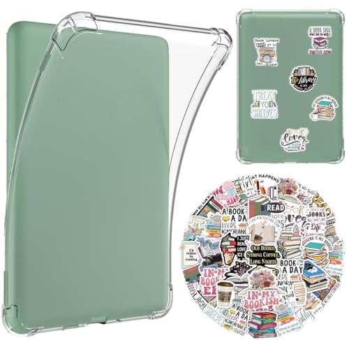 KIRZAX Funda para Kindle Paperwhite 11ª generación 2021 & Edición Signature (M2L3EK/M2L4EK) - 6,8', transparente, carcasa silicona anti-arañazos, 50 pegatinas lectura Kindle obsequiadas