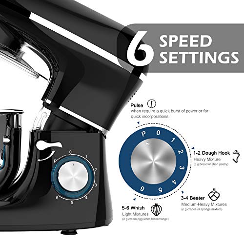 Stand mixer,Kuccu 5.5 Quart Tilt-Head, 660w Electric Kitchen mixer, 6-Speeds With Stainless Steel Bowl,Dough Hook,Whisk, Beater,Egg white separator (5.5-QT, Black)