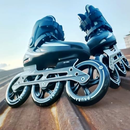 3輪ローラースケート、125mmプロ仕様インラインスケートブーツ、男女兼用、ABEC-7ベアリング搭載、大人用高性能スピードクロスカントリースケート(Size:43,Color:Black)