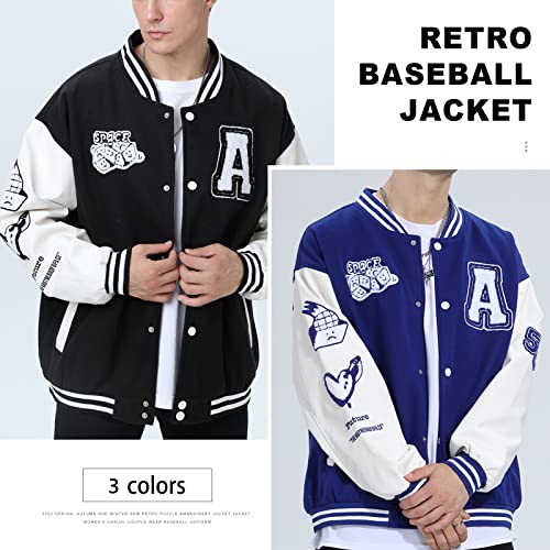 Image of Varsity Jacket Unisex Y2K Embroidered Letterman Bomber Jacket Casual Baseball Jackets