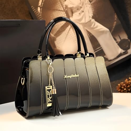 Image of SYGA Elegant Color Contrast Tote Bag - Horizontal Square Medium-Soft Handbag with Design for Everyday Use