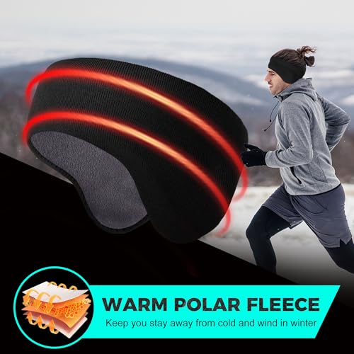 WTACTFUL Doppelschicht Fleece Stirnband Sport Ohrenwärmer für Damen Herren Winter Warme Windstopper Sportstirnband laufstirnband für Joggen Laufen Wandern Fahrrad und fahrradhelm, 2 Stück Schwarz