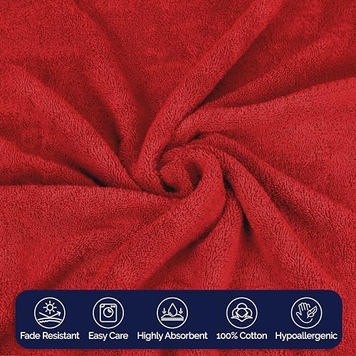 Image of Elegant Comfort Premium Cotton 8-Piece Towel Set, Includes 4 Washcloths, 2 Hand Towels and 2 Bath Towels, 100% Turkish Cotton - Highly Absorbent and Super Soft Towels for Bathroom, Red
