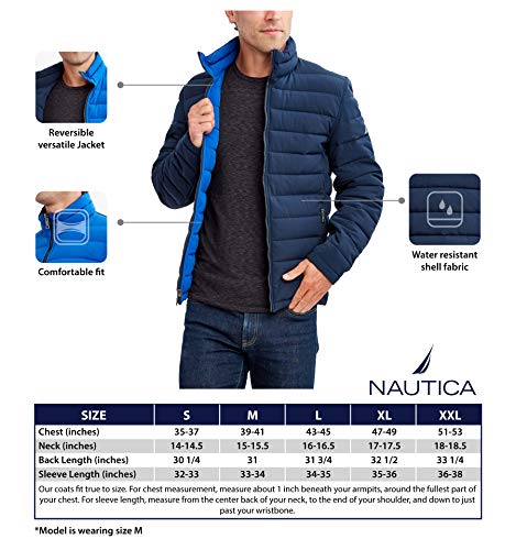 Image of Nautica Men's Reversible Quilted Puffer Jacket -Midweight Mechanical Stretch Winter Coat