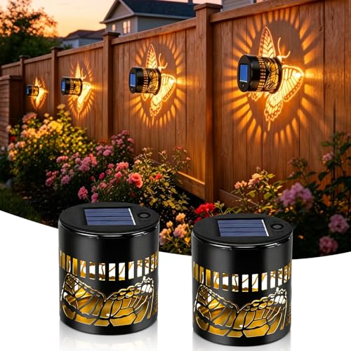 Morotty 2 Pièces Lampe Solaire Exterieur, IP44 Etanchéité Lanterne Solaire Exterieur Jardin 2700K Blanc Chaud, LED Lanterne Solaire Papillon pour Cour,...