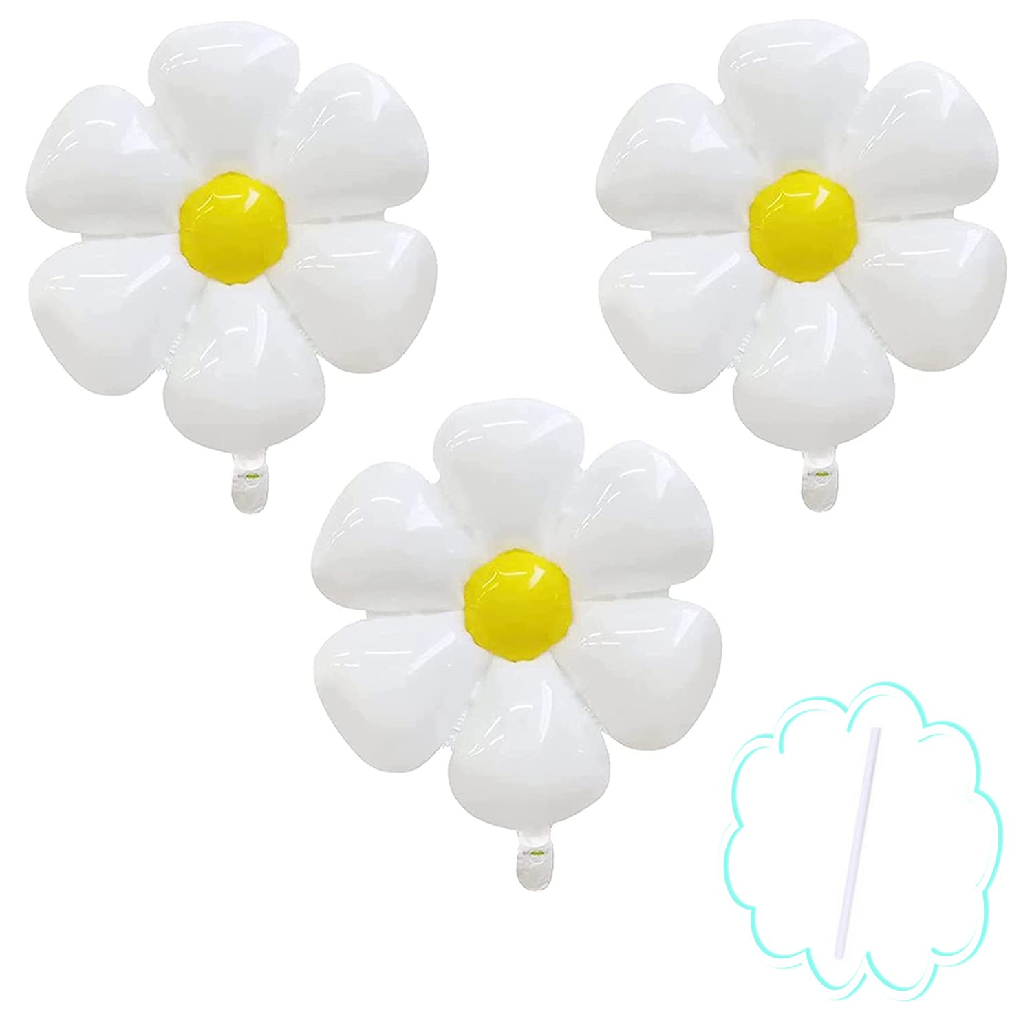 3 Pieces 43.3 Inches Daisy Balloons Huge Flower Balloon White Daisy Party Decorations Large Foil Mylar Balloons For Birthday Balloon Decoration Helium Wedding Décor