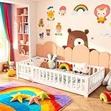 Lodera Bett für Kinder, 90 x 200 cm, Babybett mit Sicherheitsbarriere und Lattenrost, Rahmen für Kinder und Babys, ohne Matratze