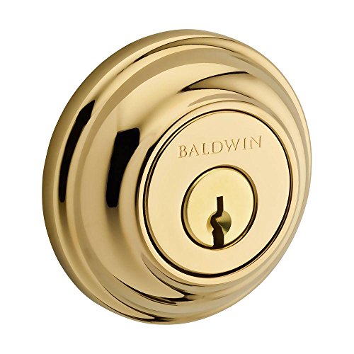 Baldwin SC.TRD.003.6L.DS.CKY.KD Traditional Round Single Cylinder Deadbolt, Polished Brass