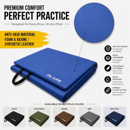 Image of De Jure Fitness PVC Leatherette Yoga Mat 10mm Thick | Non-Slip XL Exercise Mat | High-Density Cushioning | Odorless, Eco-Friendly & Sweat-Resistant | Home Gym Workout Mat | Blue - 12MM