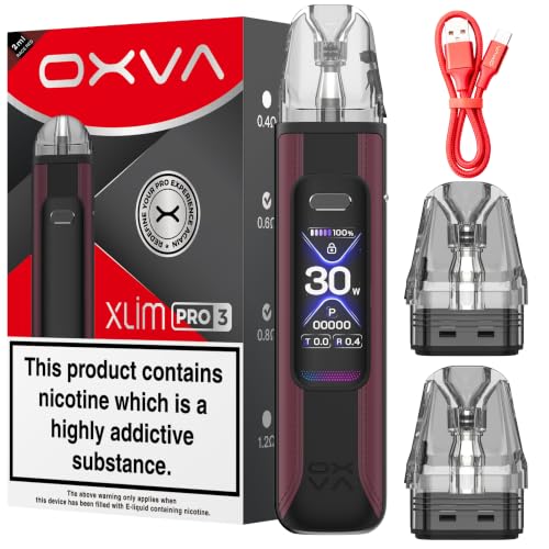 Oxva Xlim Pro 3 Pod Kit (Race Red) Vape Kit Compatible with Oxva Xlim Pods Xlim V3 Pod Xlim EZ Pods 2A Fast Charge 1500mAh Battery 1.05 Ultra-HD Colour Screen 2ml Vape Pods No Nicotine