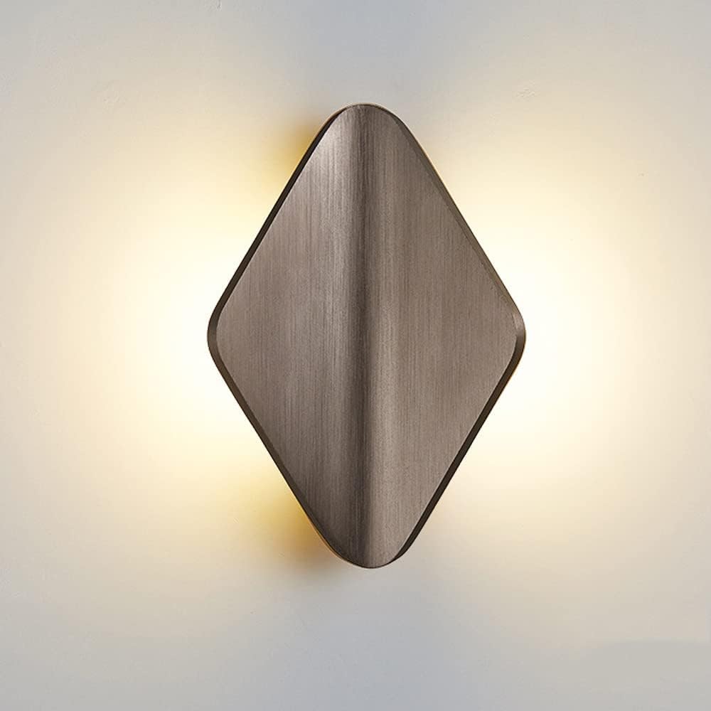 VDOQTLJT Simple Wall Lamp丨Living Room Bedroom Bedside Sconces丨Rhombus LED Study Bathroom Aisle Stairwell Lighting Fixtures丨Brushed Aluminum Lamp Light丨Decorative Lights Chandelier(Brown)