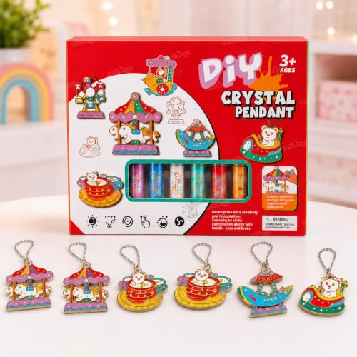 Image of Zest 4 Toyz Crystal Pendant Making Set DIY | Jewellery Making Materials kit | Craft Kit for Pendant Decoration with 6 Colors Paint Tubes and Beads | Creative Fun Activity Birthday Gift for Girls age 8 9 10 11