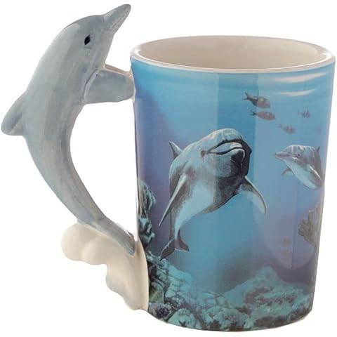 Caribou Living Dolphin Handle Mug Cup Novelty Sea Life Aquatic 380ml for Hot Drinks Coffee Tea Hot Chocolate Cover