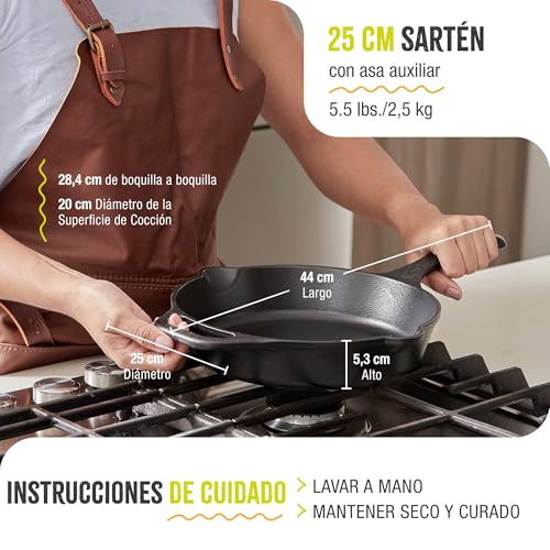 Image of Victoria 10-Inch Day of the Dead La Catrina Cast Iron Skillet, Dia de los Muertos Seasoned Cast Iron Frying Pan with Long Handle, Made in Colombia