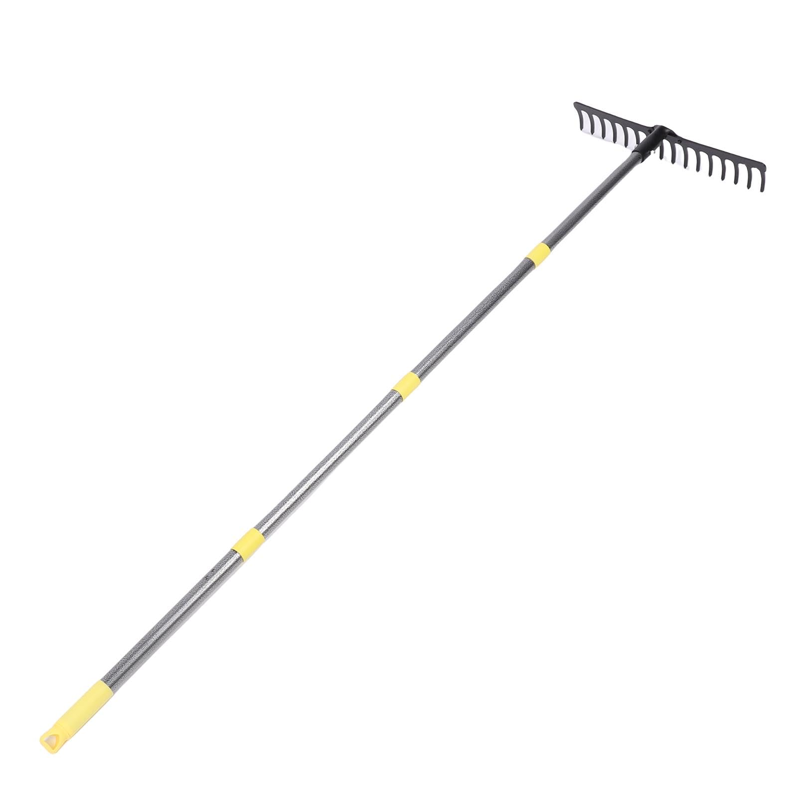 Gartenrechen mit 17 Zinken, Metall, verstellbare Länge, effizientes Nivellieren des Bodens, Laubsammeln und Unkrautjäten für die Rasenpflege