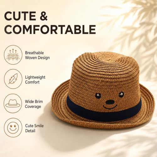 Image of VRITRAZ Kids Straw Hat for Baby Boys & Girls | Printed Summer Sun Hat, Woven Wide Brim Beach Cap, Lightweight Breathable Holiday Travel Picnic Outdoor Fancy Dress Fashion Hat for Children & Toddler