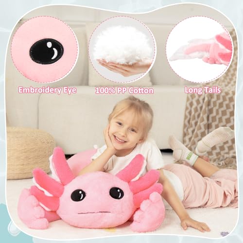 Image of MaoGoLan Giant Axolotl Plush Toy Stuffed Animal, 40 inch Glow in The Dark Axolotl Plush Pillow for Girl Boy Kid, Soft Jumbo Pink Salamander Body Pillow for Birthday Gift Baby Shower Party Favor Decor