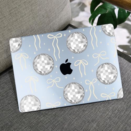 Image of MEEgoodo for M5 /M4 /M3 /M2 MacBook Air 15 inch Case 2026 2025 2024 2023, Case Fit Model (A3448 /A3241 /A3114 /A2941) for MacBook Air 15.3 inch, Silver Disco Balls & Bows