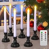 PChero LED Taper Candles with Remote Timers, 6 Pack Flameless Battery Operated Flickering Window Candles with Candlestick Holders for Thanksgiving Christmas Home Decorations