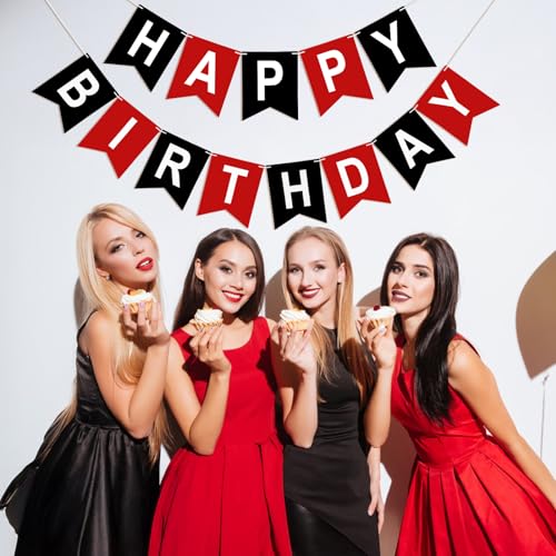 Image of Happy Birthday Banner Party Banner NO DIY Birthday Sign Black and Red