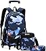 Egchescebo Rucksack Junge Schulranzen Trolley,Schulrucksack Mädchen Teenager, 3PCS 16”Kinder Schultrolley Geeignet für Schule und Reise, Abnehmbarer Blauer Geometrischer Trolley-Rucksack für Jungen