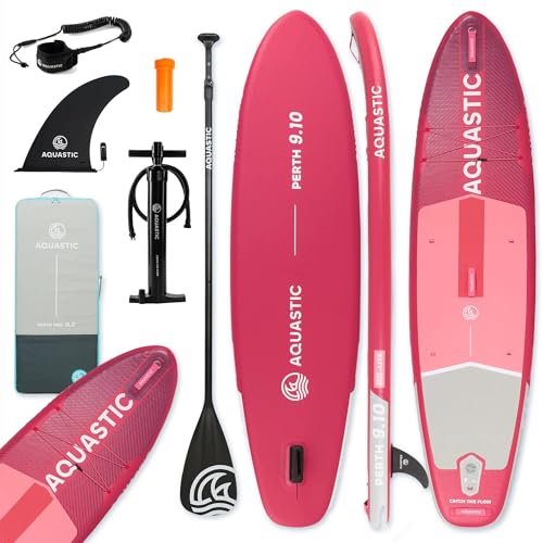 AQUASTIC Perth 9'10″ Tabla Hinchable de Sup | Forma Integral | Drop Stitch Lite | 300 × 76 × 12 cm | Desplazamiento de 320 L | Carga máxima de 100 kg | Espuma EVA 3 mm | Mango de Anillo en D |