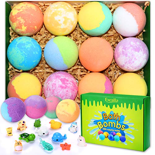 Bath Bombs for Kids with Surprise Toys Inside - Handmade 12 Gift Set for Boys Girls, Bubble Bath Fizzies Vegan Essential Oil Spa Fizz Balls Gift Kit