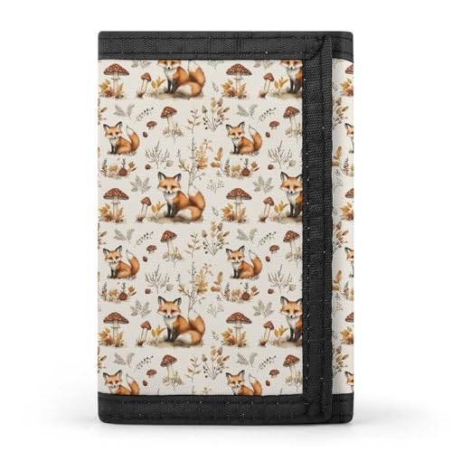 Cute Mushroom Fox Print Wallet for Men, 8 Credit Card Holder Slim Minimalist Front Pocket Small Mens Bifold Wallets