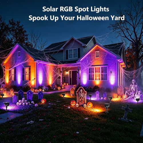 Image of Brizled Solar Powered Spotlight Color Outdoor Spot Light Landscape Lighting | 360 Rotation Head; 9 Color & 11 Mode; IP65 Waterproof; Adjustable Height; Stake or Wall Mounted for Yard Tree Garden Pathway