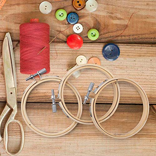 WOWOSS 12 Pieces 3 Inch Embroidery Hoops Wooden Round Adjustable Bamboo Circle Cross Stitch Hoop Ring Bulk for Embroidery and Cross Stitch Art Craft Handy Sewing - Thumbnail 5