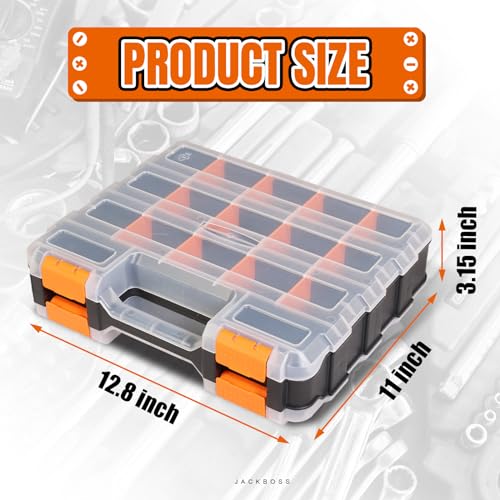 Tool Box with Transparent Lid, Double Side 34-Compartments Organizer Box with Removable Dividers for Hardware, Screws, Bolts, Nails, Beads, Jewelry and Fishing Accessories, Orange, 2 Pack - Image 3