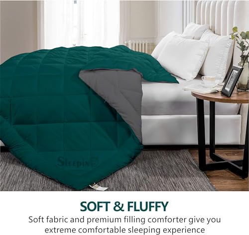 Image of 600 GSM Heavy Winter Double Bed Comforter | Microfiber, Breathable, Reversible,Soft, Lightweight & Machine Washable Comforter for Double Bed 90x100 Inch - TealDark Grey