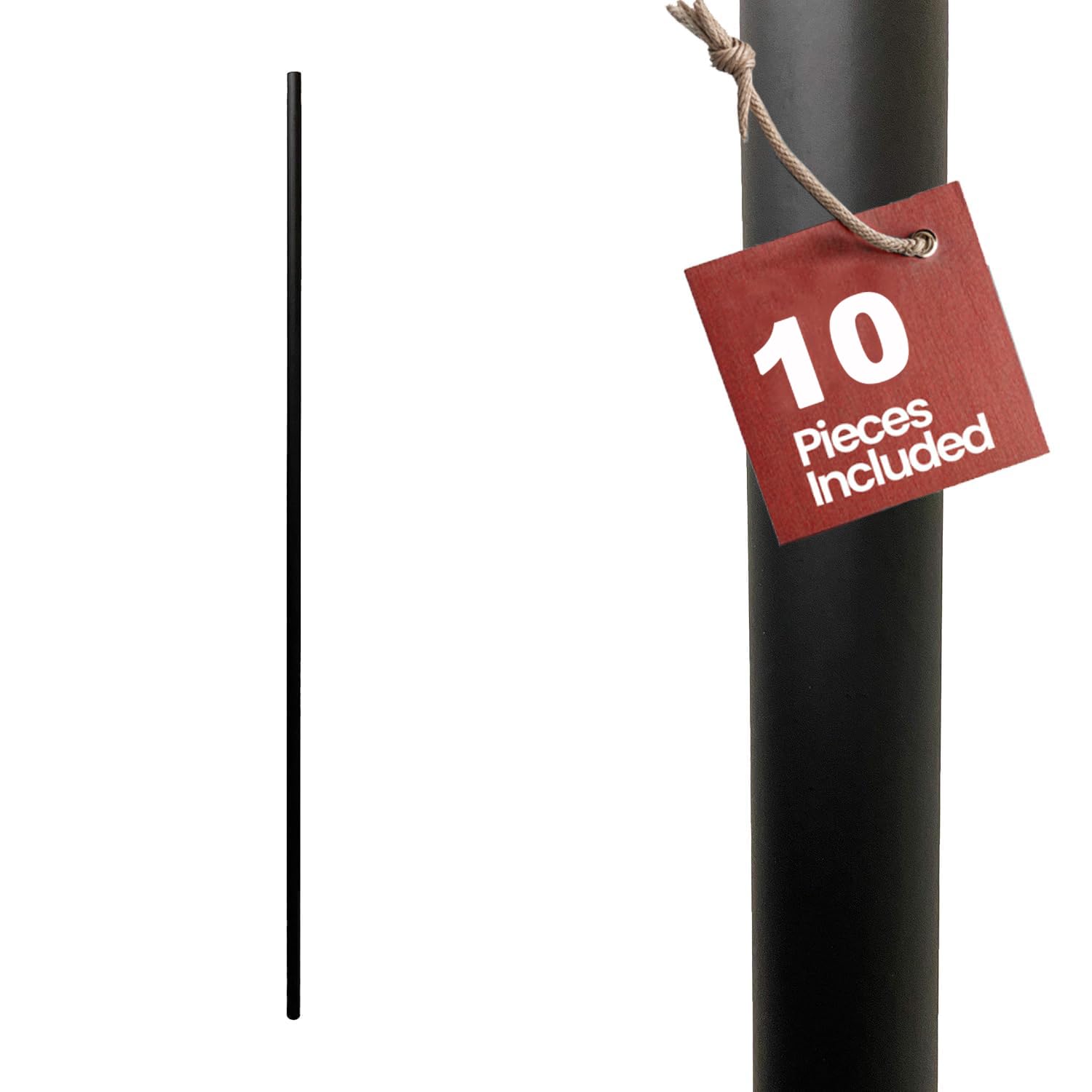 Iron Stair Balusters 5/8 Inch (15.9 mm) Round x 44 Inch (1117.6 mm) Long | Classic Hollow Metal Stair Spindles | Satin Black Powder Coated | Pack of 10