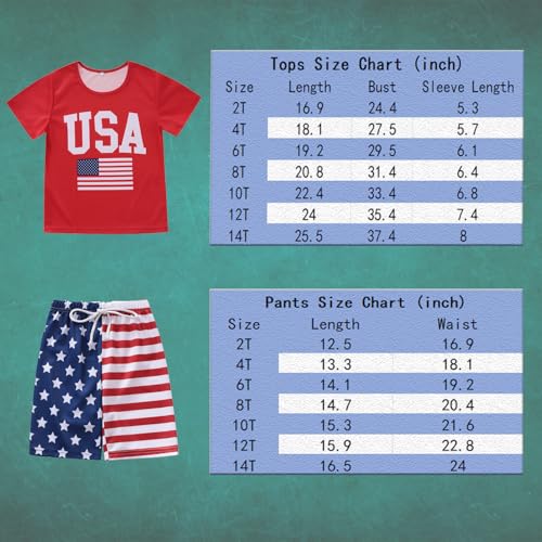 Image of 4th Of July Boys American Flag Button Up Baseball Jersey Shirt Shorts Set for 2-14 Years Kids Independence Day Outfit