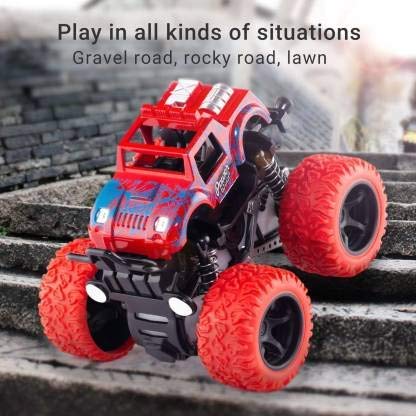 TEMSON 4WD Mini Monster Trucks Friction Powered Cars for Kids Pack of: 2 (Red & Green) 2