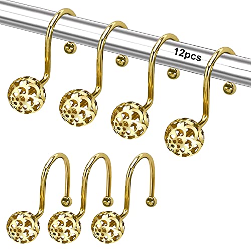 Crochets pour Rideau de Douche Cercle, Anneaux de Rideau de Douche, Crochets Décoratifs Antirouille pour Salle de Bain, Serviettes, Vêtements, Ustensiles de Cuisine (12 Pièces, Or) Cover
