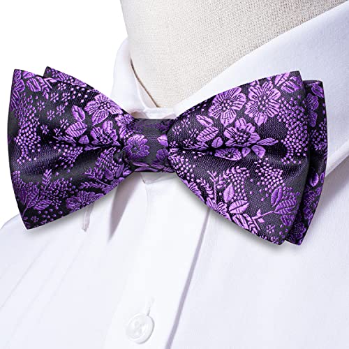 Image of Hi-Tie Bow Ties for Men Pre-Tied Pocket Square with Cufflinks Mens Bowtie Sets for Wedding Formal Party