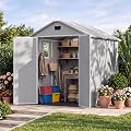 Devoko 6X6 FT Plastic Outdoor Storage Shed with Floor, Light Grey
