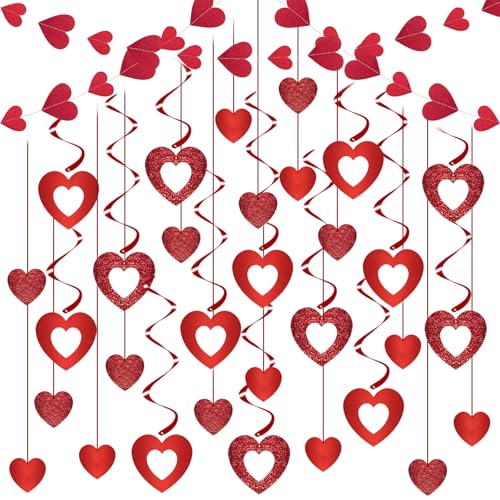 ZOCONE 43 Conjunto de decoração do dia dos namorados corações decoração pendentes vermelho grinalda de corações decoração romântica pendurar para quarto dos namorados dia festas proposta de casamento