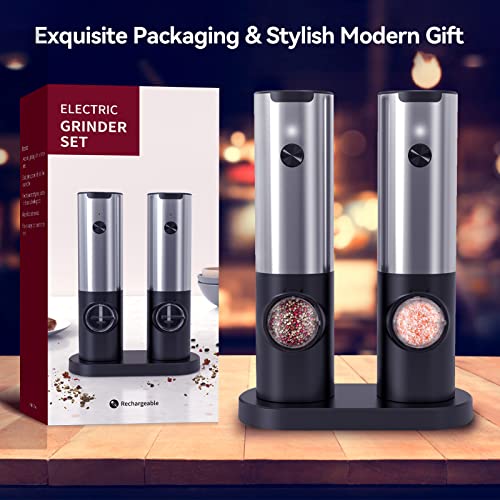 Homcytop Electric Salt And Pepper Grinder Set W/Usb Rechargeable Base, No Battery Needed, One Handed Operation, Automatic Powered Spice Mill Shakers Refillable, Adjustable Coarseness, Led Light #TOP5