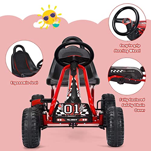 Olakids Kids Ride-On Go Kart, Pedal Powered 4 Wheel Toy Car, Outdoor Indoor Pedal Foot Racer For Boy Girl With 2-Position Adjustable Bucket Seat, Clutch, Manual Brake, Non-Slip Wheels (Gar) #TOP3
